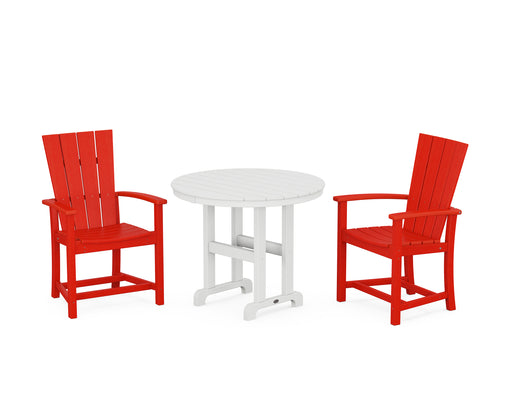 POLYWOOD Quattro 3-Piece Round Farmhouse Dining Set in Sunset Red image