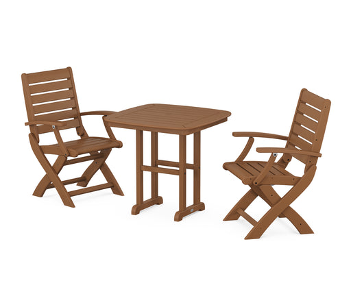 POLYWOOD Signature Folding Chair 3-Piece Dining Set in Teak image