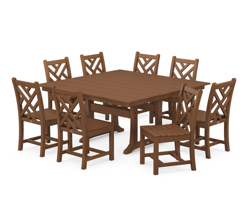 POLYWOOD Chippendale 9-Piece Farmhouse Trestle Dining Set in Teak