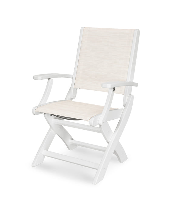 POLYWOOD Coastal Folding Chair in Vintage White / Parchment Sling image