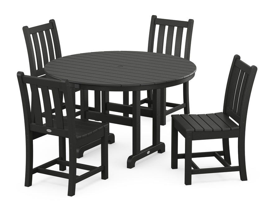 POLYWOOD Traditional Garden Side Chair 5-Piece Round Farmhouse Dining Set in Black image