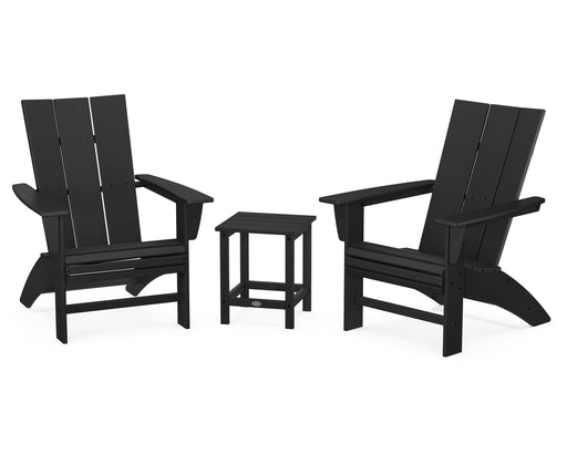 POLYWOOD Modern 3-Piece Curveback Adirondack Set with Long Island 18" Side Table in Black image