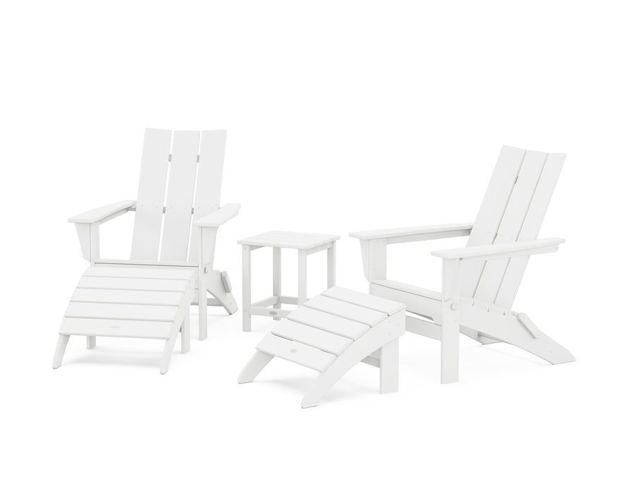 POLYWOOD Modern Folding Adirondack Chair 5-Piece Set with Ottomans and 18" Side Table in White image