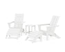 POLYWOOD Modern Folding Adirondack Chair 5-Piece Set with Ottomans and 18" Side Table in White image