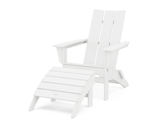 POLYWOOD Modern Folding Adirondack Chair 2-Piece Set with Ottoman in White image