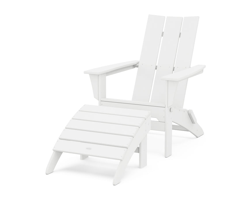 POLYWOOD Modern Folding Adirondack Chair 2-Piece Set with Ottoman in White image