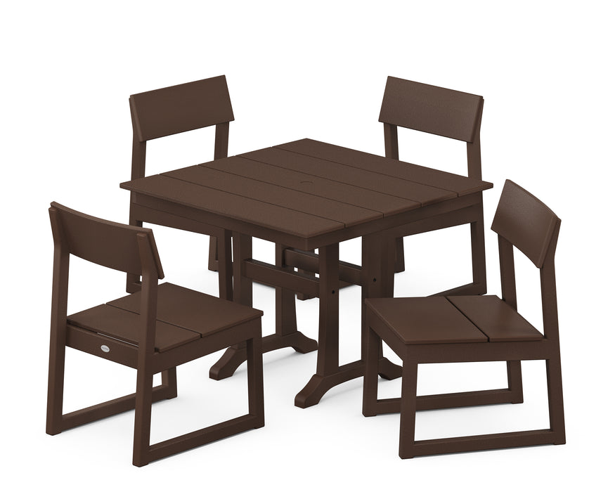 POLYWOOD EDGE 5-Piece Farmhouse Trestle Side Chair Dining Set in Mahogany image