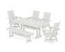 POLYWOOD Modern Curveback Adirondack Swivel Chair 6-Piece Dining Set with Trestle Legs and Bench in Vintage White image