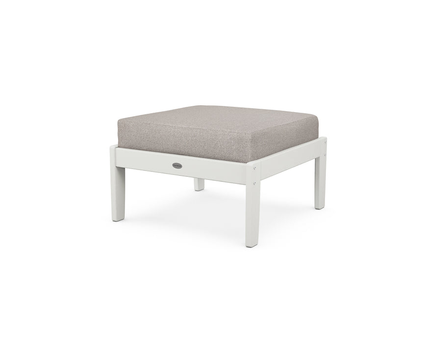 POLYWOOD Braxton Deep Seating Ottoman in Vintage White / Weathered Tweed