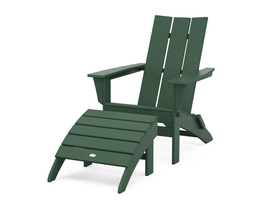 POLYWOOD Modern Folding Adirondack Chair 2-Piece Set with Ottoman in Green image