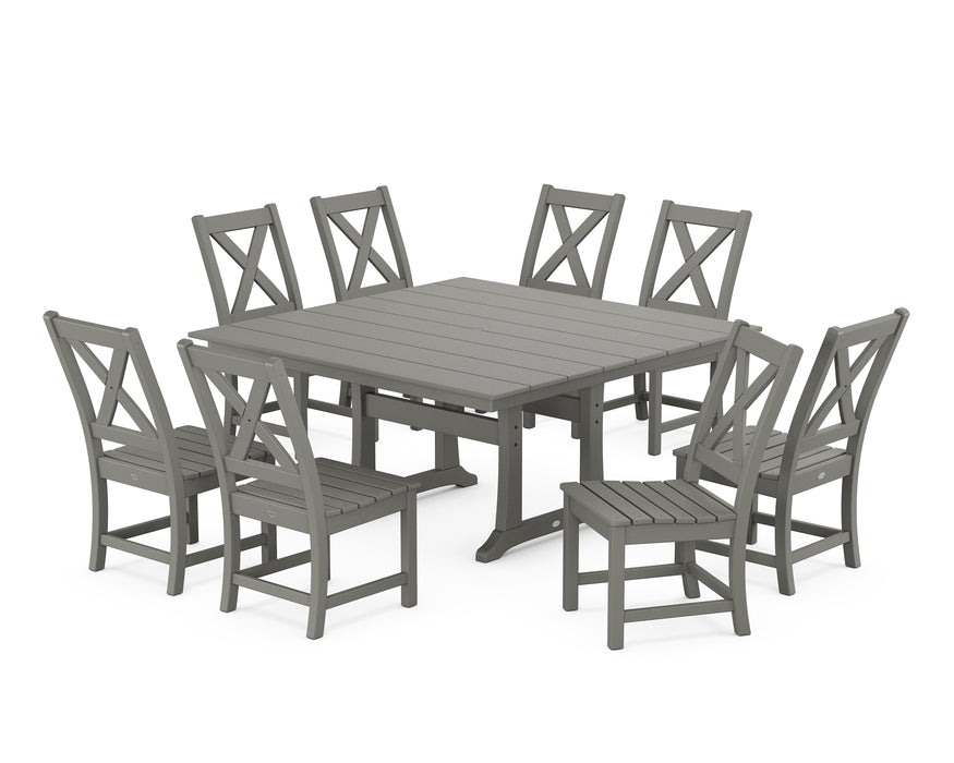 POLYWOOD Braxton Side Chair 9-Piece Farmhouse Dining Set in Slate Grey