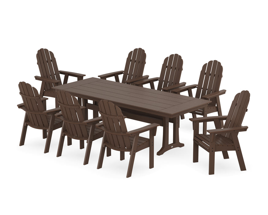 POLYWOOD Vineyard 9-Piece Curveback Adirondack Farmhouse Dining Set with Trestle Legs in Mahogany