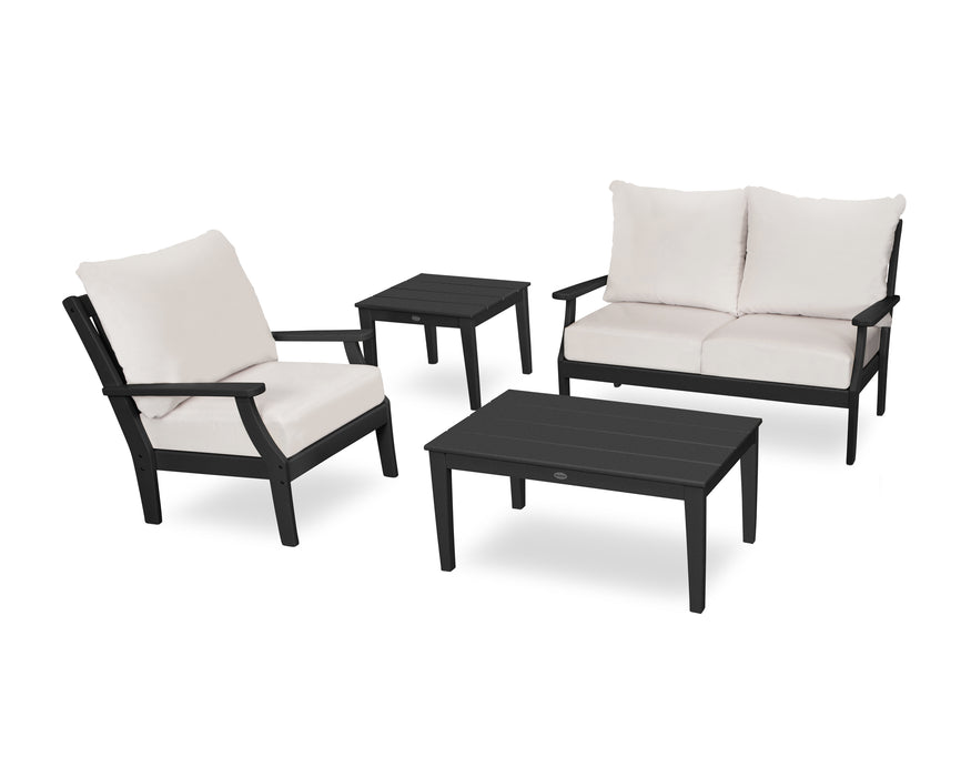 POLYWOOD Braxton 4-Piece Deep Seating Set in Black / Bird's Eye