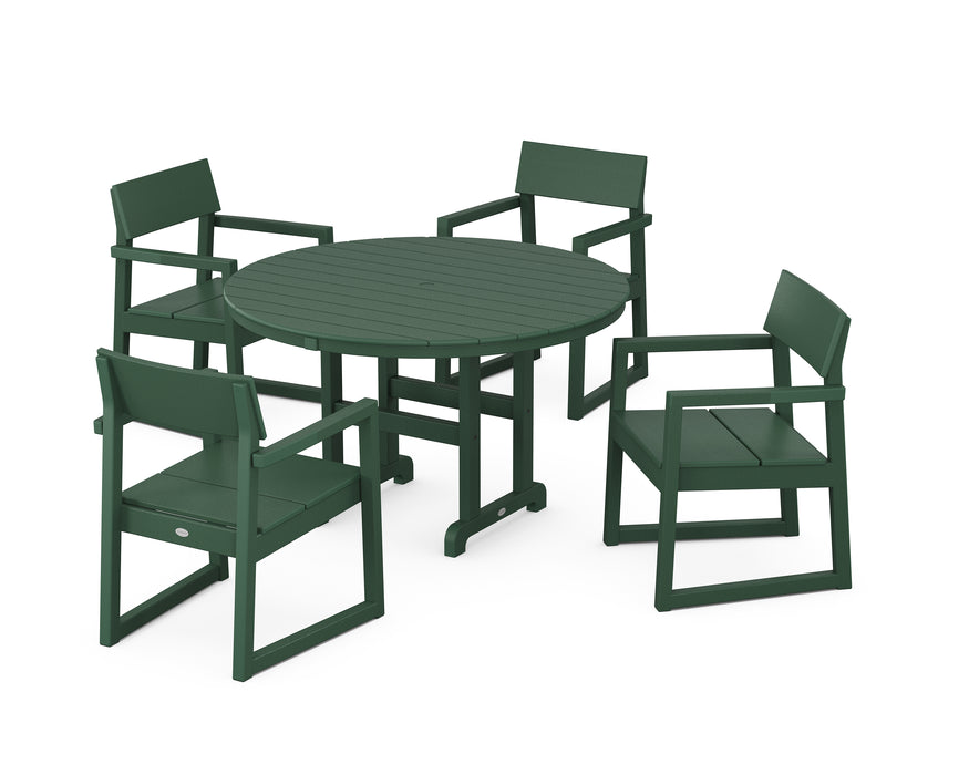 POLYWOOD EDGE 5-Piece Round Farmhouse Dining Set in Green