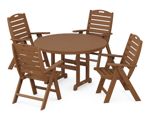 POLYWOOD Nautical 5-Piece Round Farmhouse Dining Set in Teak image