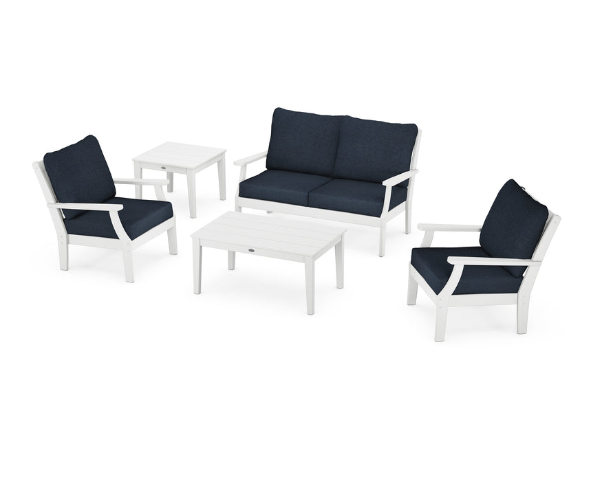 POLYWOOD Braxton 5-Piece Deep Seating Set in White / Marine Indigo image