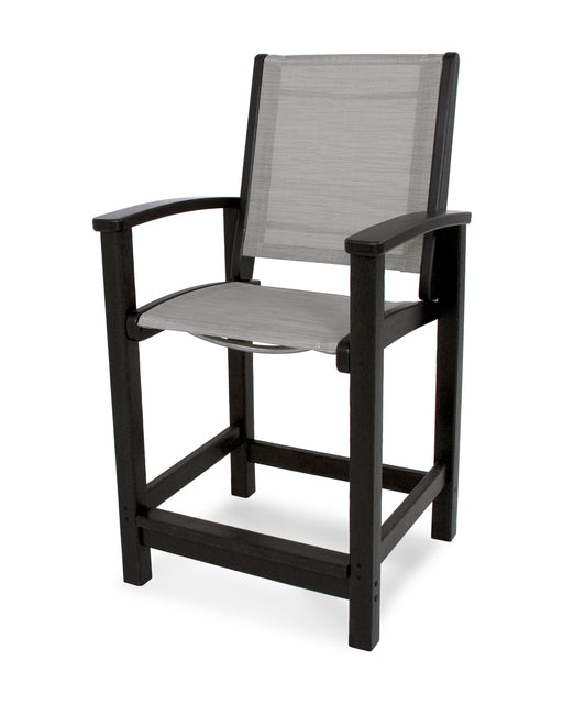 POLYWOOD Coastal Counter Chair in Black / Metallic Sling image