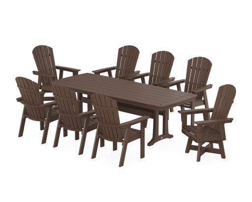 POLYWOOD Nautical Curveback Adirondack Swivel 9-Piece Dining Set with Trestle Legs in Mahogany image