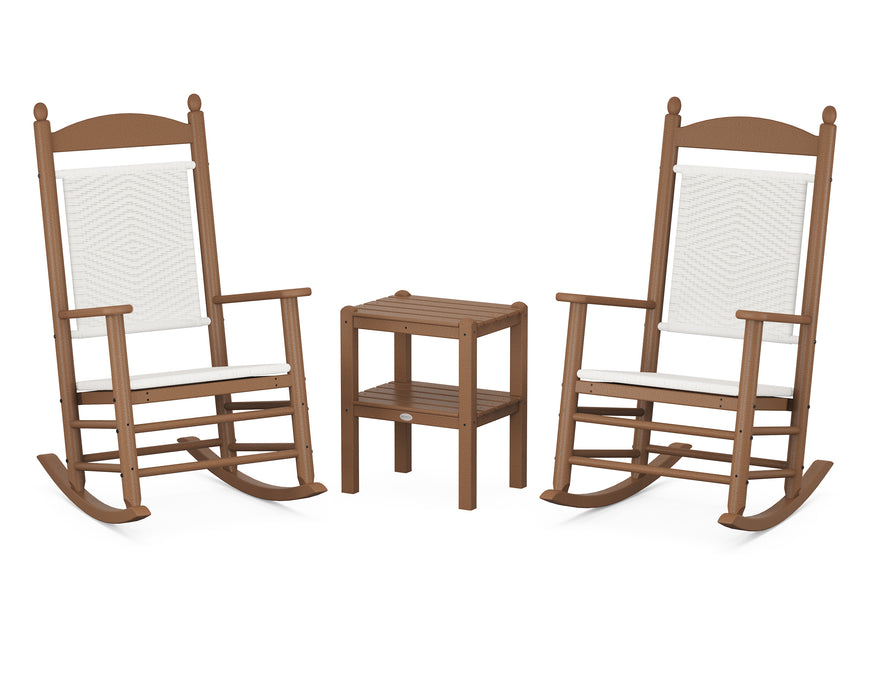 POLYWOOD Jefferson 3-Piece Woven Rocker Set in Teak / White Loom image