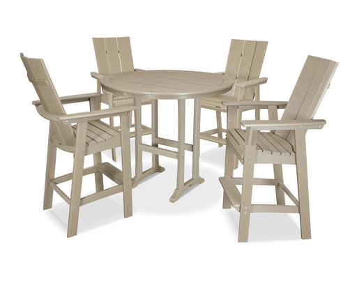 POLYWOOD Modern Curveback Adirondack 5-Piece Nautical Trestle Bar Set in Vintage Sahara image