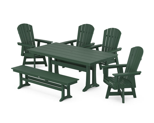 POLYWOOD Nautical Adirondack Swivel 6-Piece Farmhouse Dining Set With Trestle Legs in Green image