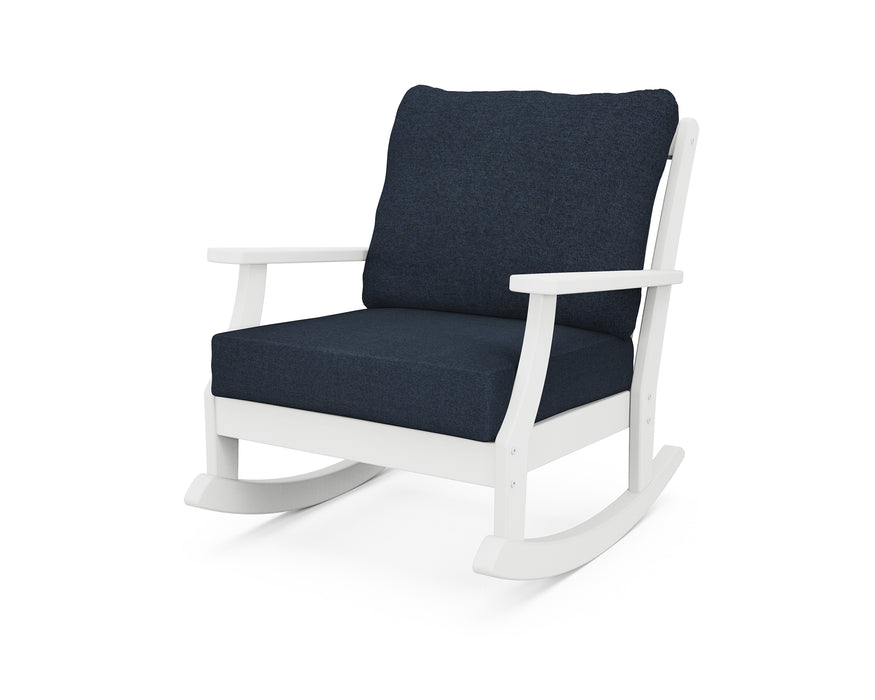 POLYWOOD Braxton Deep Seating Rocking Chair in White / Marine Indigo