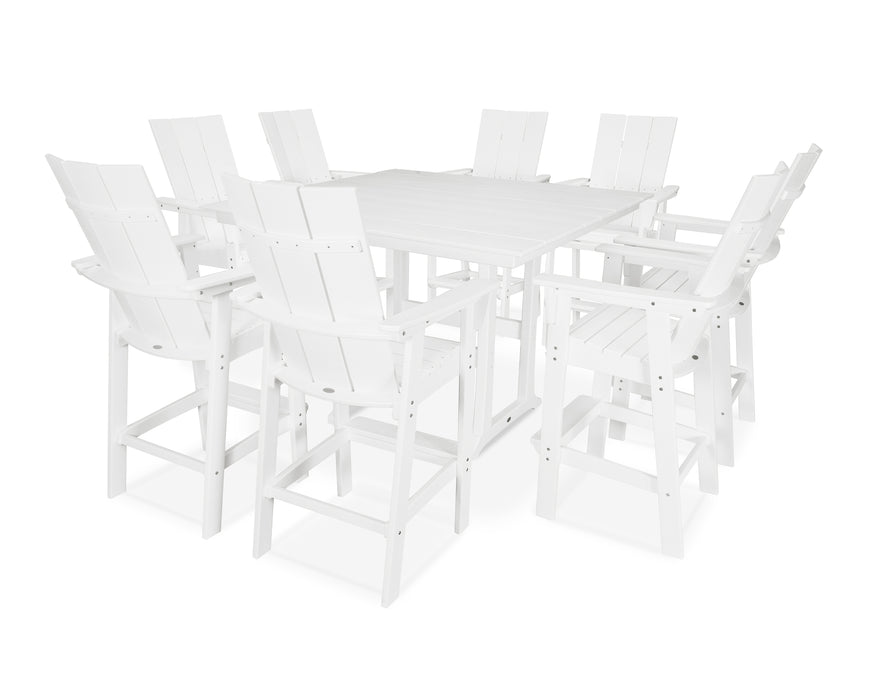 POLYWOOD Modern Curveback Adirondack 9-Piece Farmhouse Trestle Bar Set in White