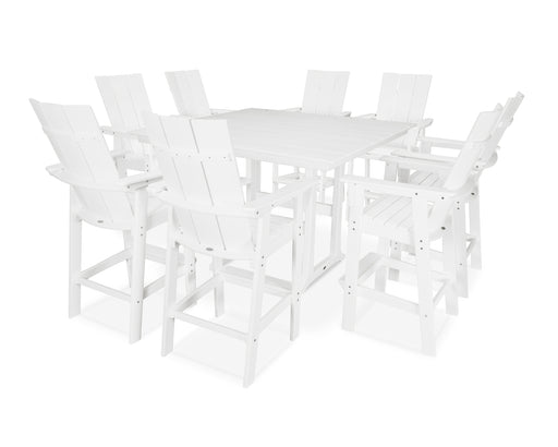 POLYWOOD Modern Curveback Adirondack 9-Piece Farmhouse Trestle Bar Set in White image