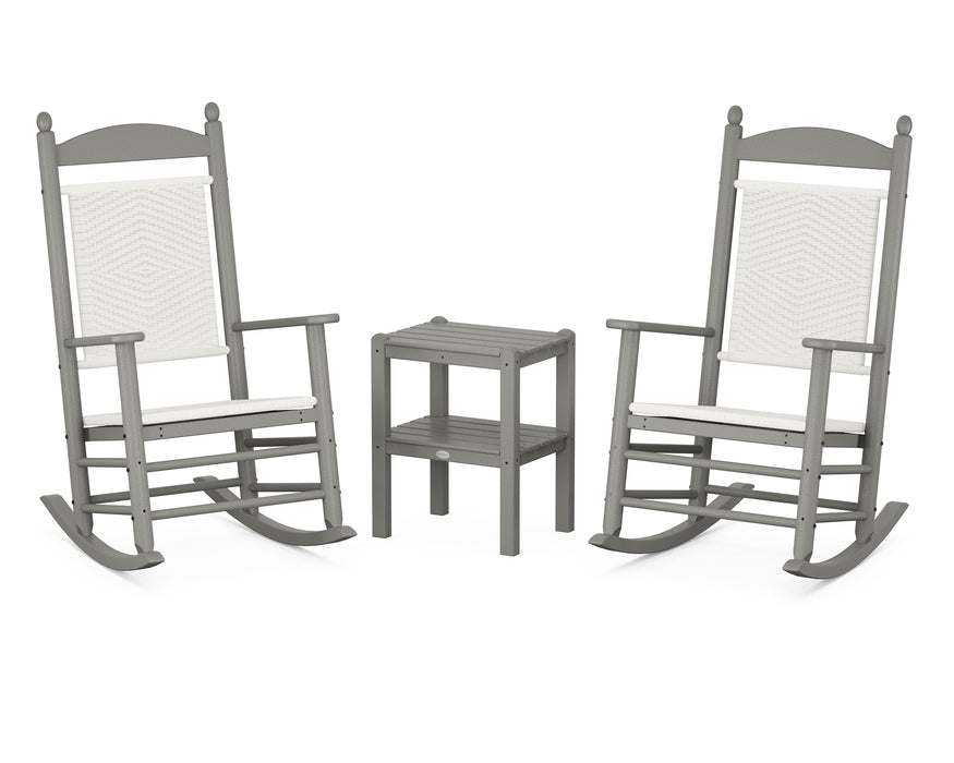 POLYWOOD Jefferson 3-Piece Woven Rocker Set in Slate Grey / White Loom image