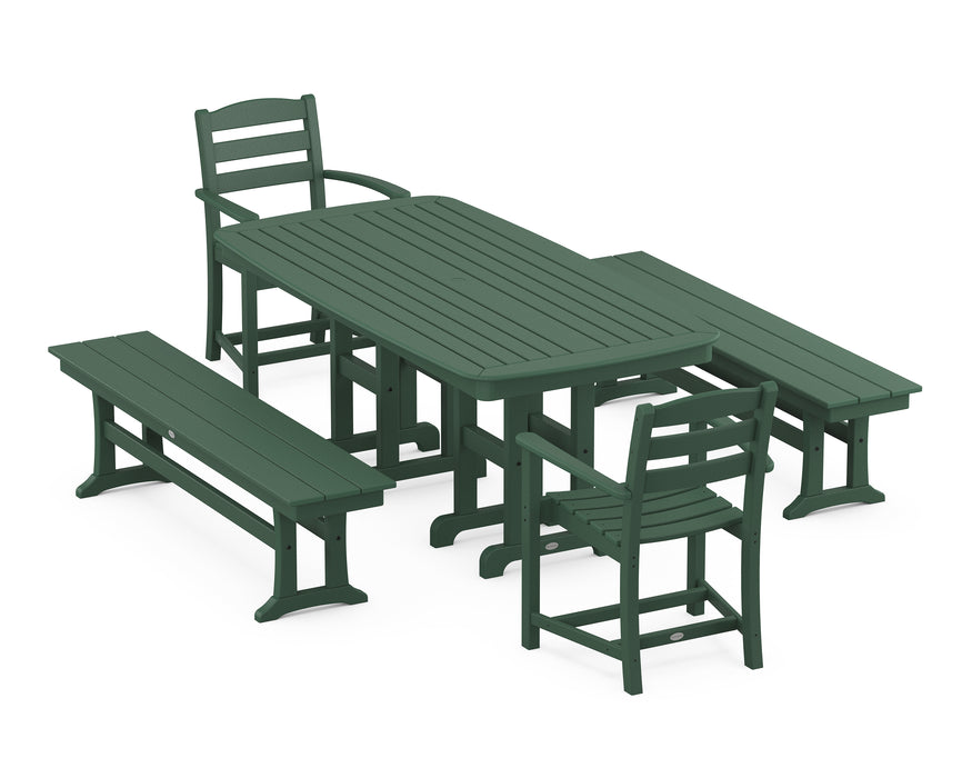 POLYWOOD La Casa Cafe 5-Piece Dining Set with Benches in Green