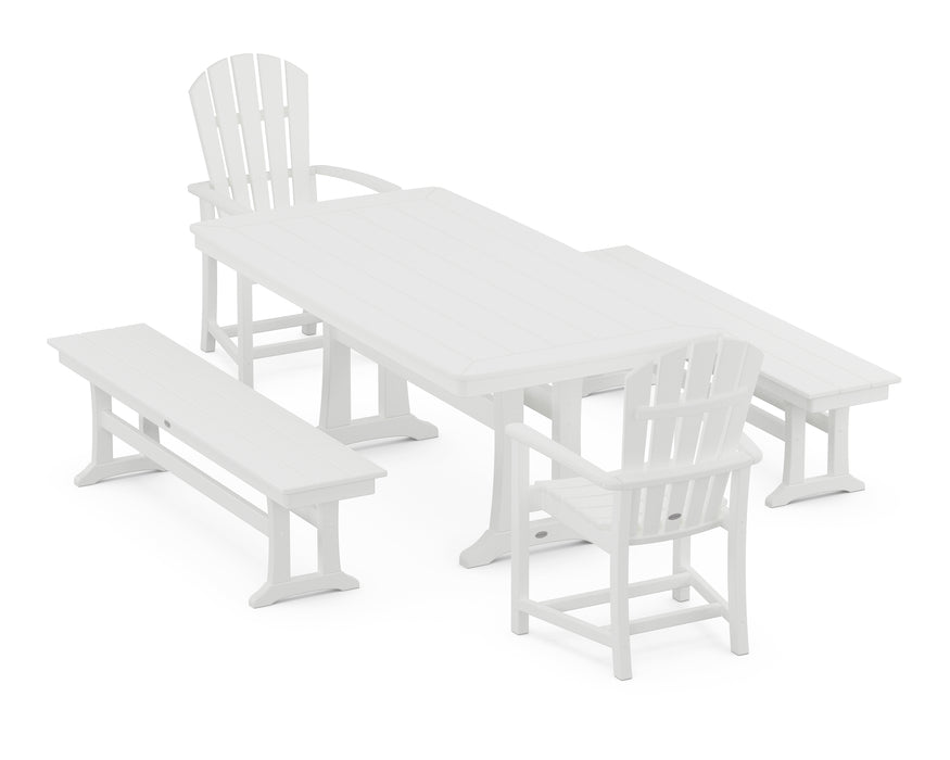 POLYWOOD Palm Coast 5-Piece Dining Set with Trestle Legs in White