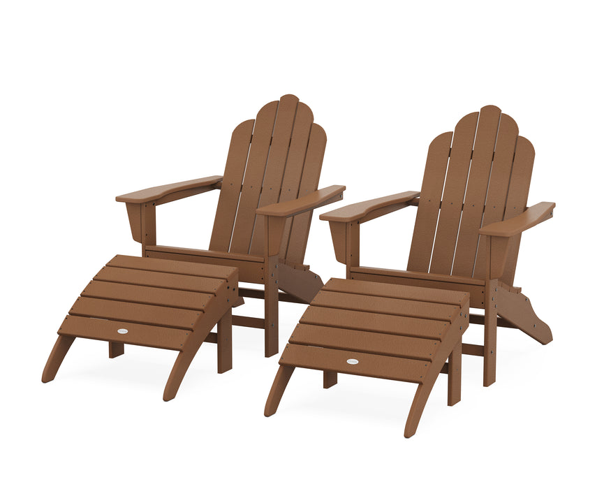 POLYWOOD Long Island Adirondack Chair 4-Piece Set with Ottomans in Teak image