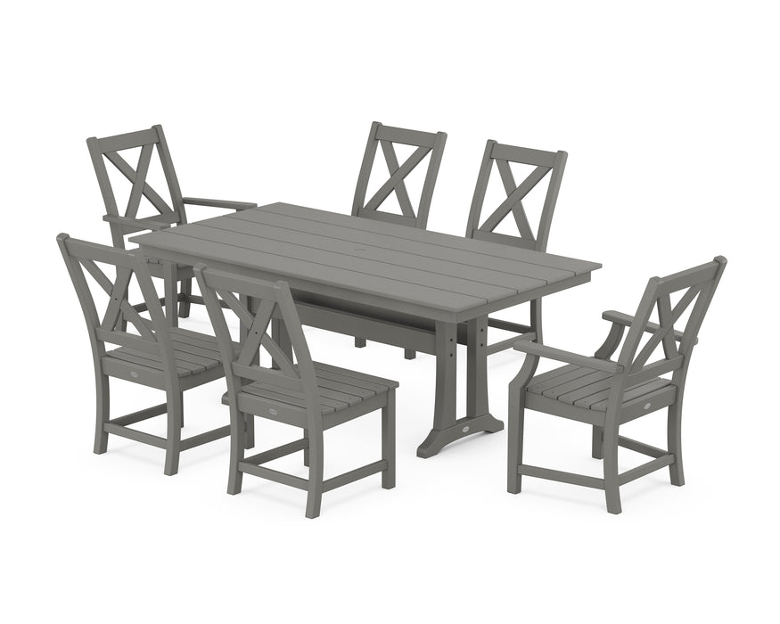 POLYWOOD Braxton 7-Piece Farmhouse Dining Set With Trestle Legs in Slate Grey