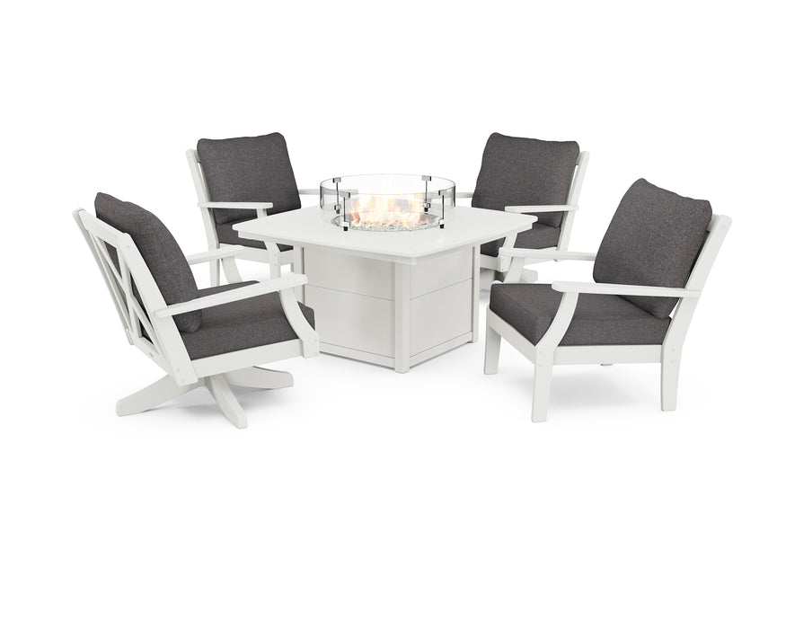 POLYWOOD Braxton 5-Piece Deep Seating Set with Fire Table in Vintage White / Ash Charcoal