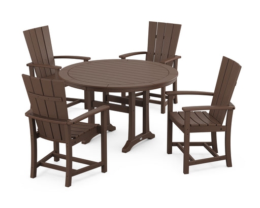 POLYWOOD Quattro 5-Piece Round Dining Set with Trestle Legs in Mahogany image