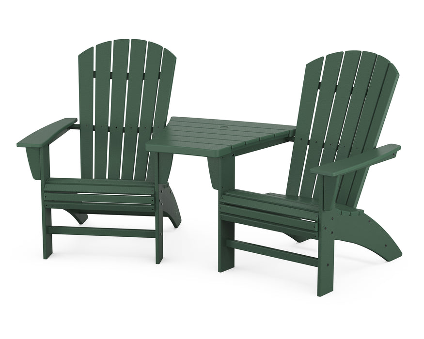 POLYWOOD Nautical 3-Piece Curveback Adirondack Set with Angled Connecting Table in Green image