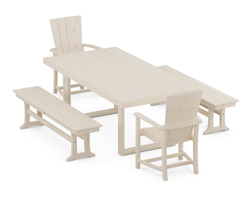 POLYWOOD Quattro 5-Piece Dining Set with Benches in Sand image