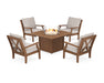 POLYWOOD Braxton 5-Piece Deep Seating Conversation Set with Fire Pit Table in Teak / Dune Burlap image