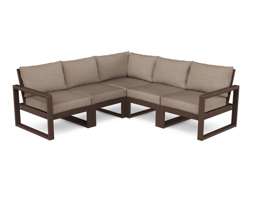 POLYWOOD EDGE 5-Piece Modular Deep Seating Set in Mahogany / Spiced Burlap