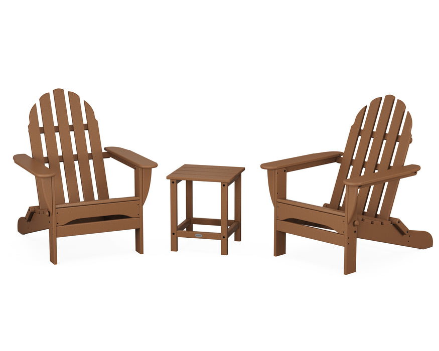 POLYWOOD Classic Folding Adirondack 3-Piece Set with Long Island 18" Side Table in Teak image