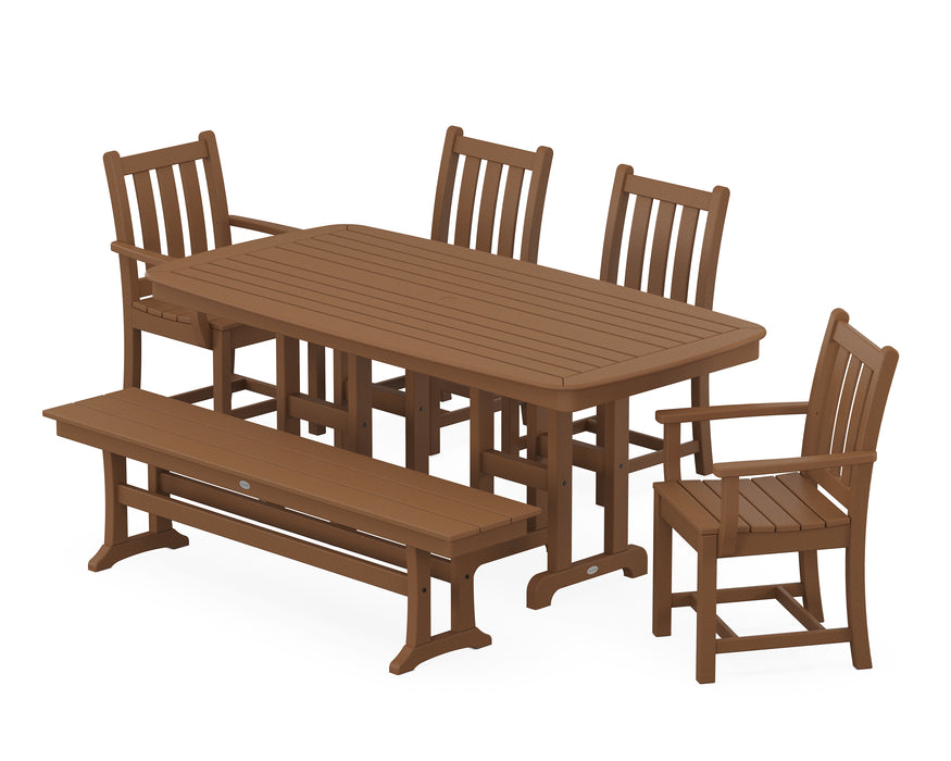 POLYWOOD Traditional Garden 6-Piece Dining Set with Bench in Teak image