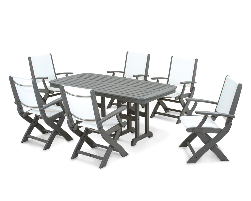 POLYWOOD Coastal 7-Piece Dining Set in Slate Grey / White Sling image