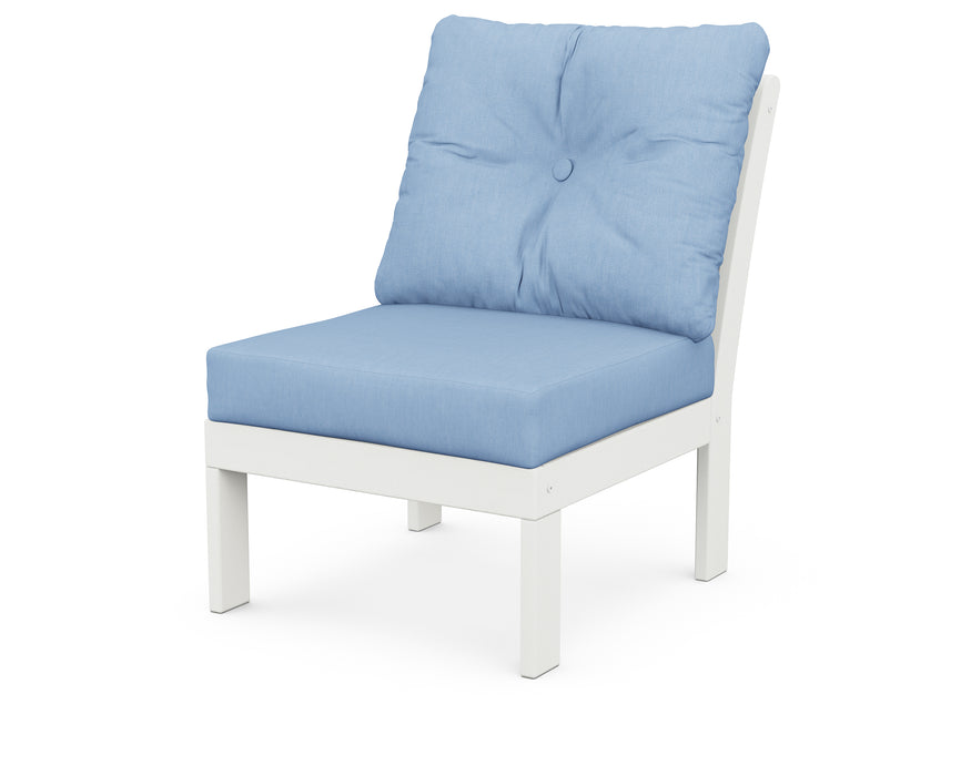 POLYWOOD Vineyard Modular Armless Chair in Vintage White / Air Blue