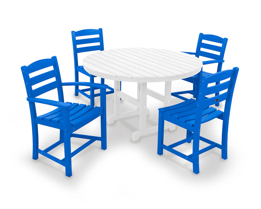 POLYWOOD La Casa Cafe 5-Piece Round Farmhouse Dining Set in Pacific Blue / White