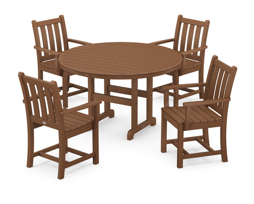 POLYWOOD Traditional Garden 5-Piece Round Farmhouse Dining Set in Teak image