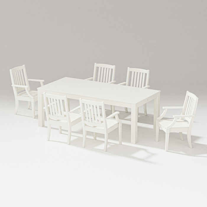 PW Designer Series Estate Arm Chair 7-Piece Parsons Table Dining Set in Vintage White