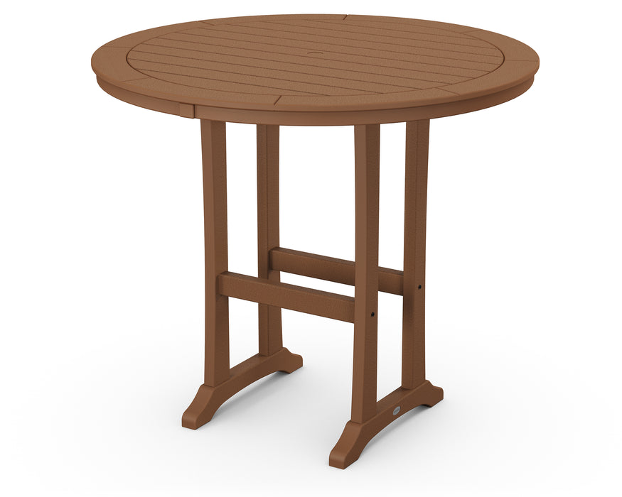 POLYWOOD Nautical Trestle 48" Round Bar Table in Teak