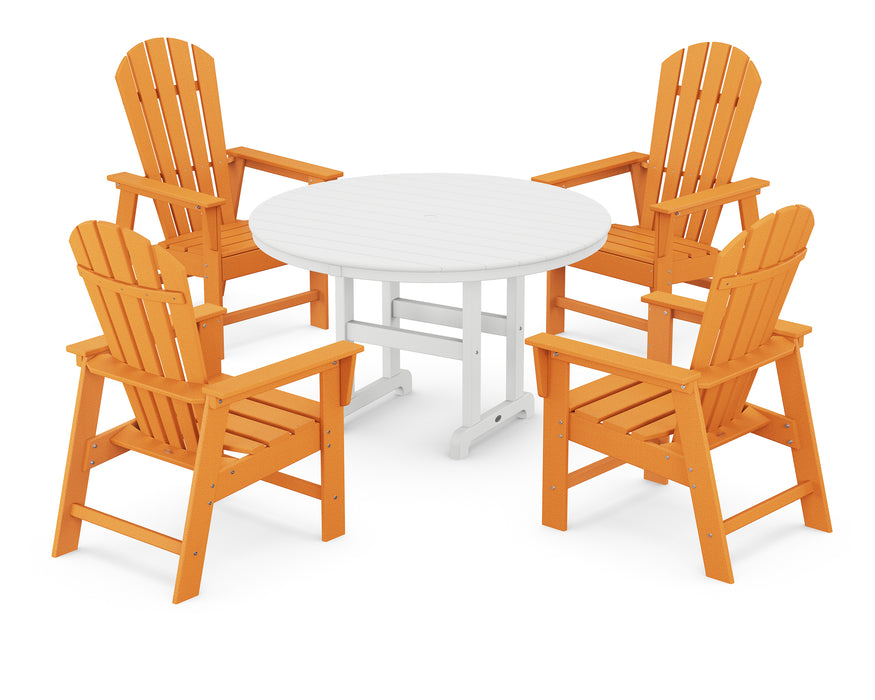 POLYWOOD South Beach 5-Piece Round Farmhouse Dining Set in Tangerine / White image