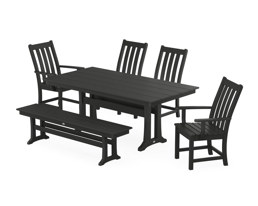 POLYWOOD Vineyard 6-Piece Farmhouse Dining Set With Trestle Legs in Black