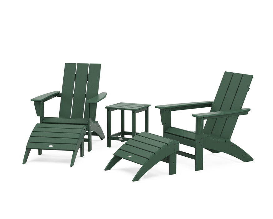 POLYWOOD Modern Adirondack Chair 5-Piece Set with Ottomans and 18" Side Table in Green image